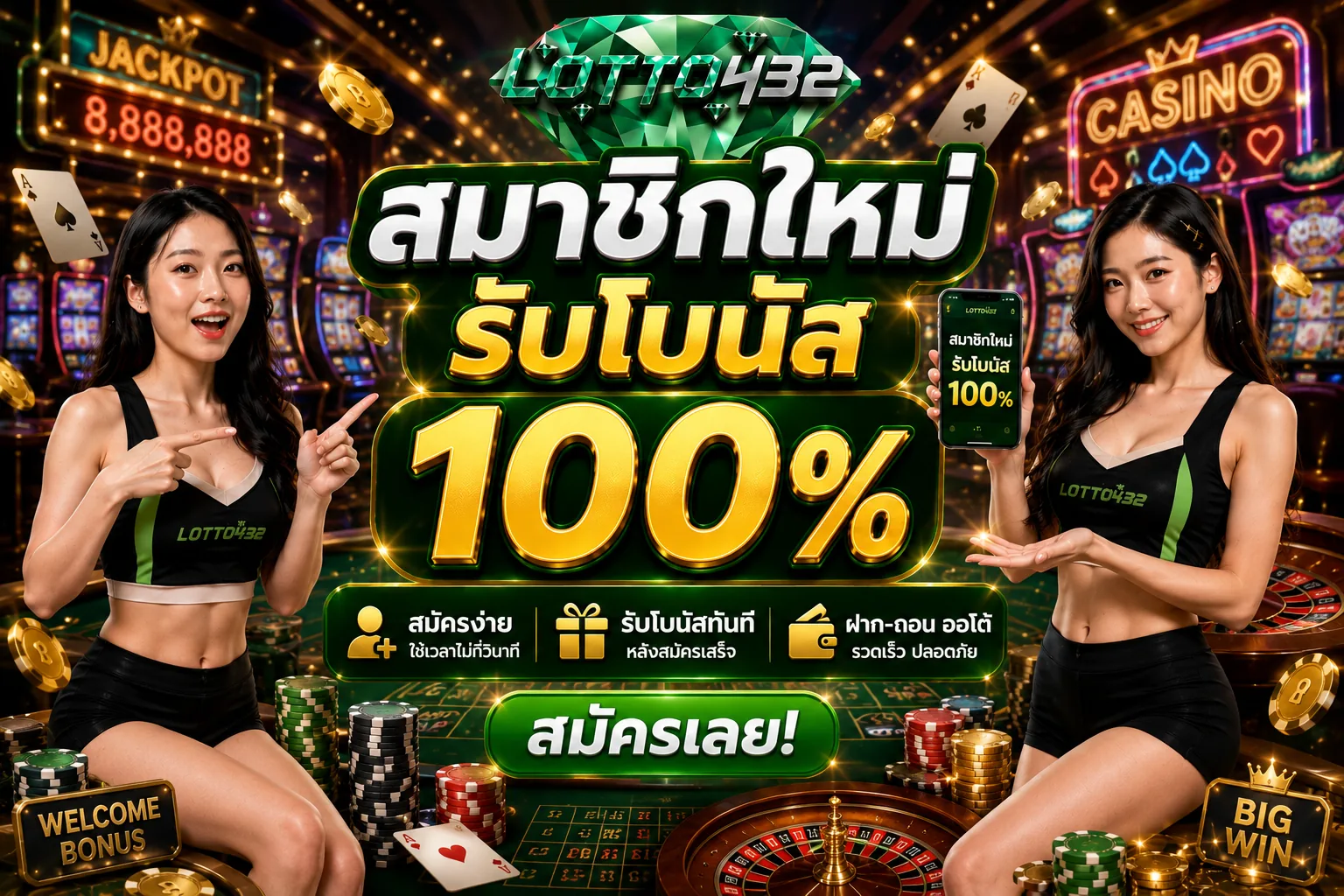 โปรโมชั่นสมาชิกใหม่รับโบนัส 100 เปอร์เซ็นต์จาก Lotto432